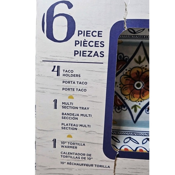 Prepara 6 Piece Taco Preparation Set Taco Holders Tortilla Warmer Sectional Tray - Picture 2 of 3